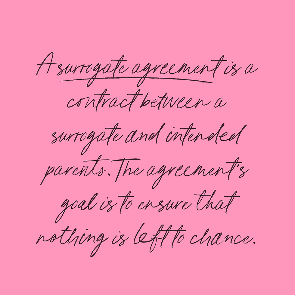 Sticky note that says, "A surrogate agreement is a contact between a surrogate and intended parents. The agreement's goal is to ensure that nothing is left to chance."